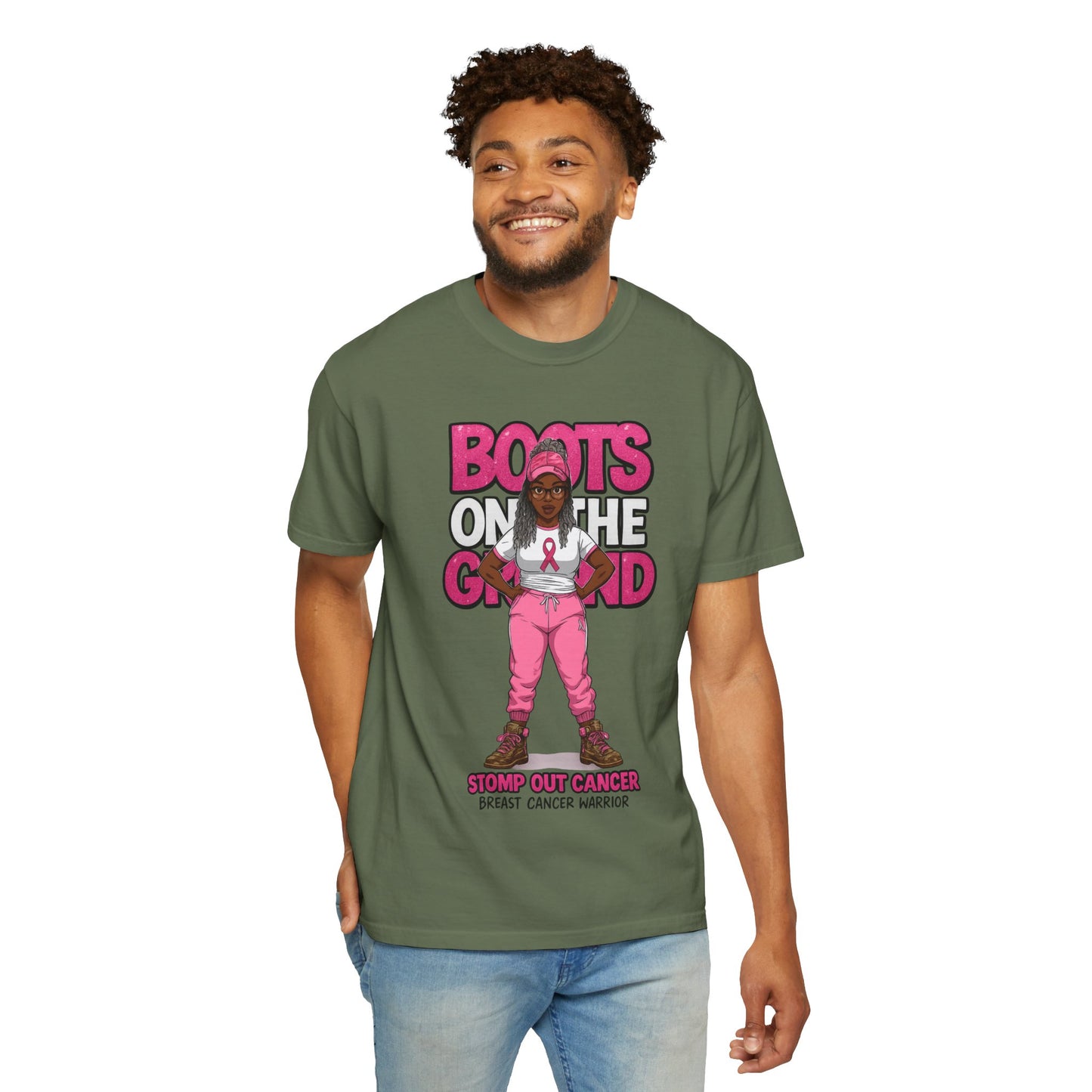 Boots on the Ground – Breast Cancer Warrior” Unisex Garment-Dyed T-Shirt