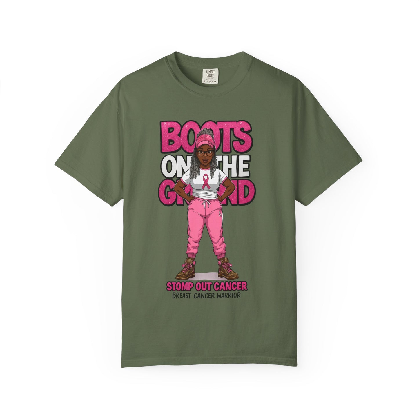 Boots on the Ground – Breast Cancer Warrior” Unisex Garment-Dyed T-Shirt
