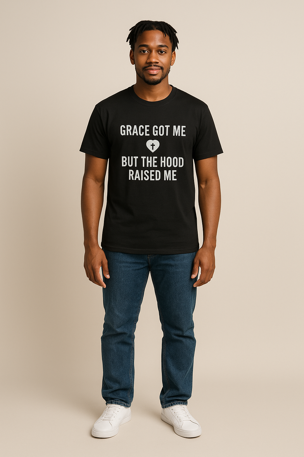Grace Got Me, But the Hood Raised Me- Unisex Heavy Cotton T-Shirt