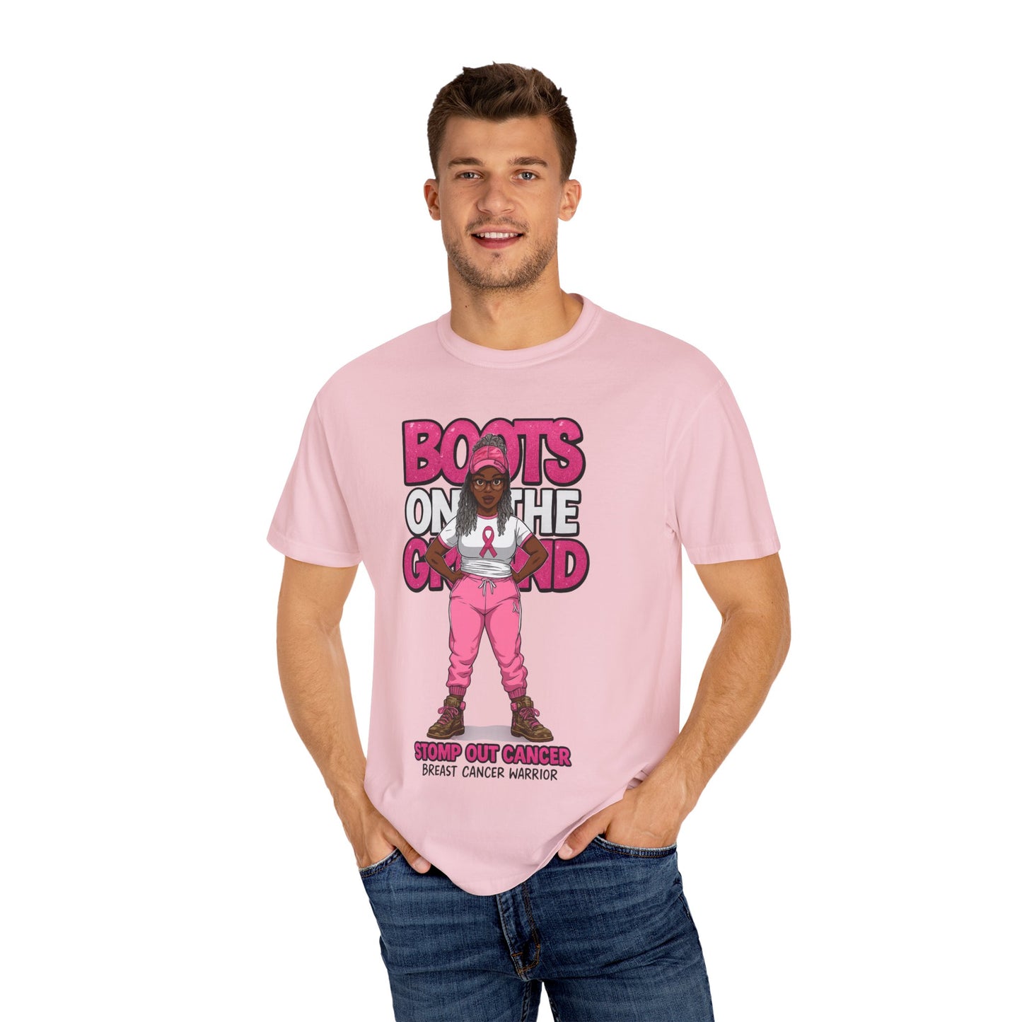 Boots on the Ground – Breast Cancer Warrior” Unisex Garment-Dyed T-Shirt