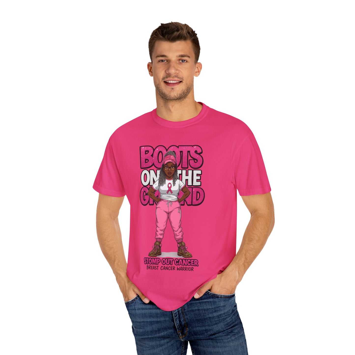 Boots on the Ground – Breast Cancer Warrior” Unisex Garment-Dyed T-Shirt