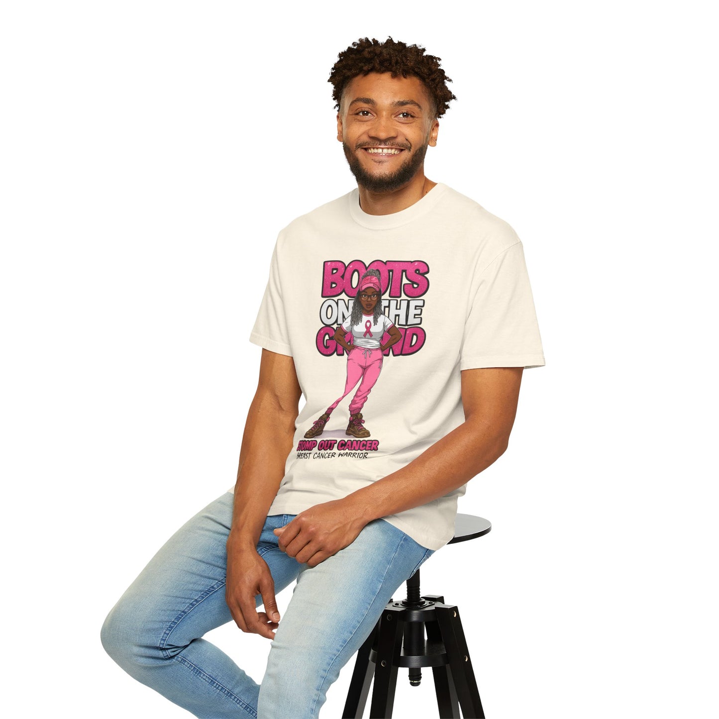 Boots on the Ground – Breast Cancer Warrior” Unisex Garment-Dyed T-Shirt