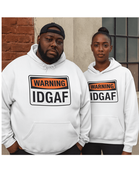 Warning IDGAF Hooded Sweatshirt, Unisex Hoodie, Casual Apparel, Gift for Friends, Quirky Fashion, Everyday Comfort
