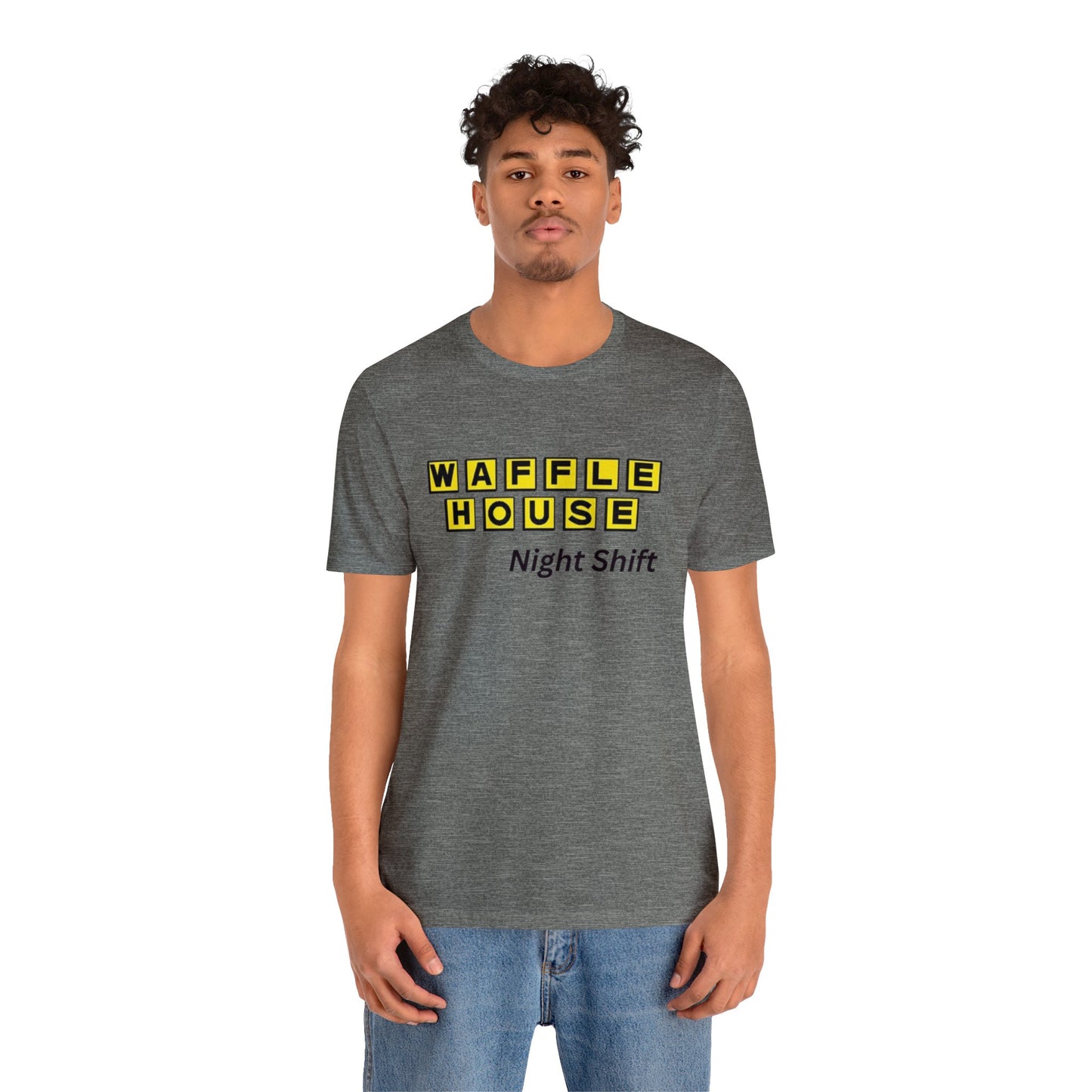 Waffle House Night Shift-Black font Unisex Jersey Short Sleeve Tee