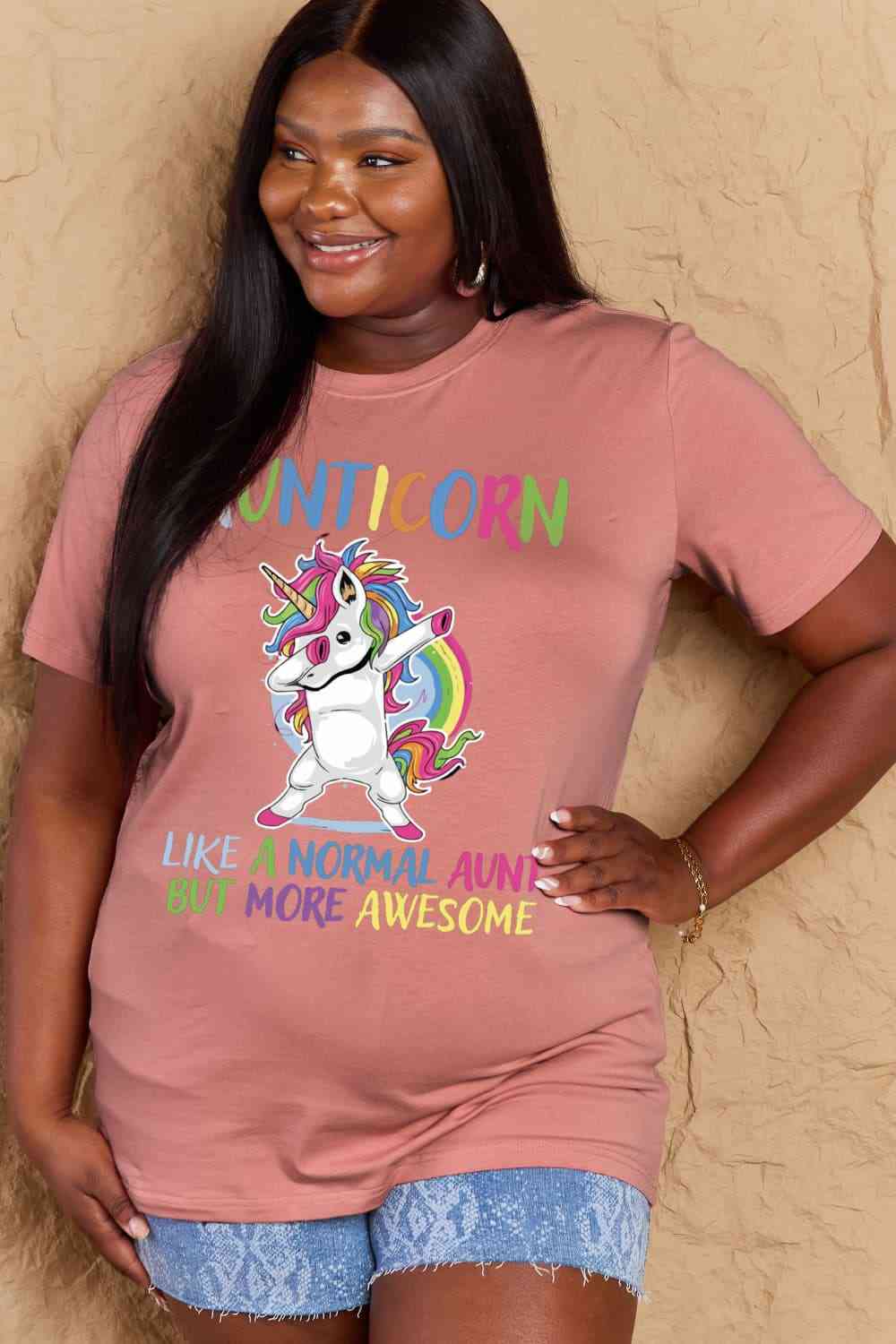 Full Size AUNTICORN LIKE A NORMAL AUNT BUT MORE AWESOME Graphic Cotton Tee