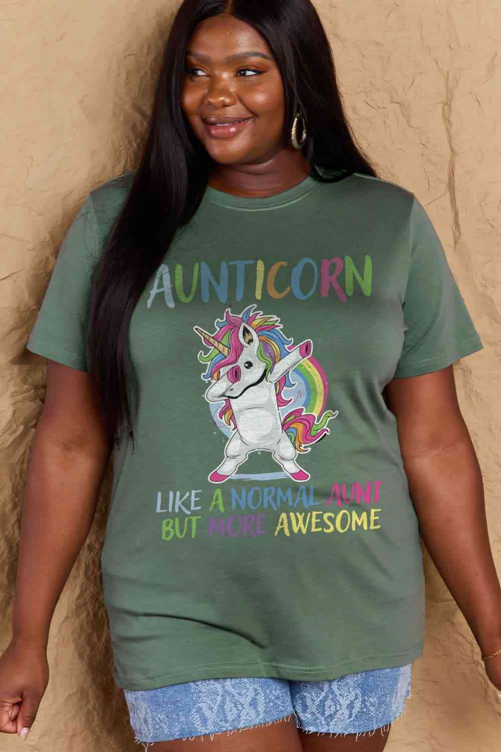 Full Size AUNTICORN LIKE A NORMAL AUNT BUT MORE AWESOME Graphic Cotton Tee