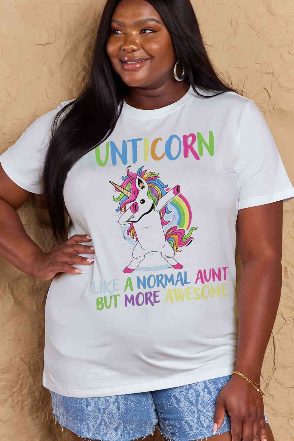 Full Size AUNTICORN LIKE A NORMAL AUNT BUT MORE AWESOME Graphic Cotton Tee