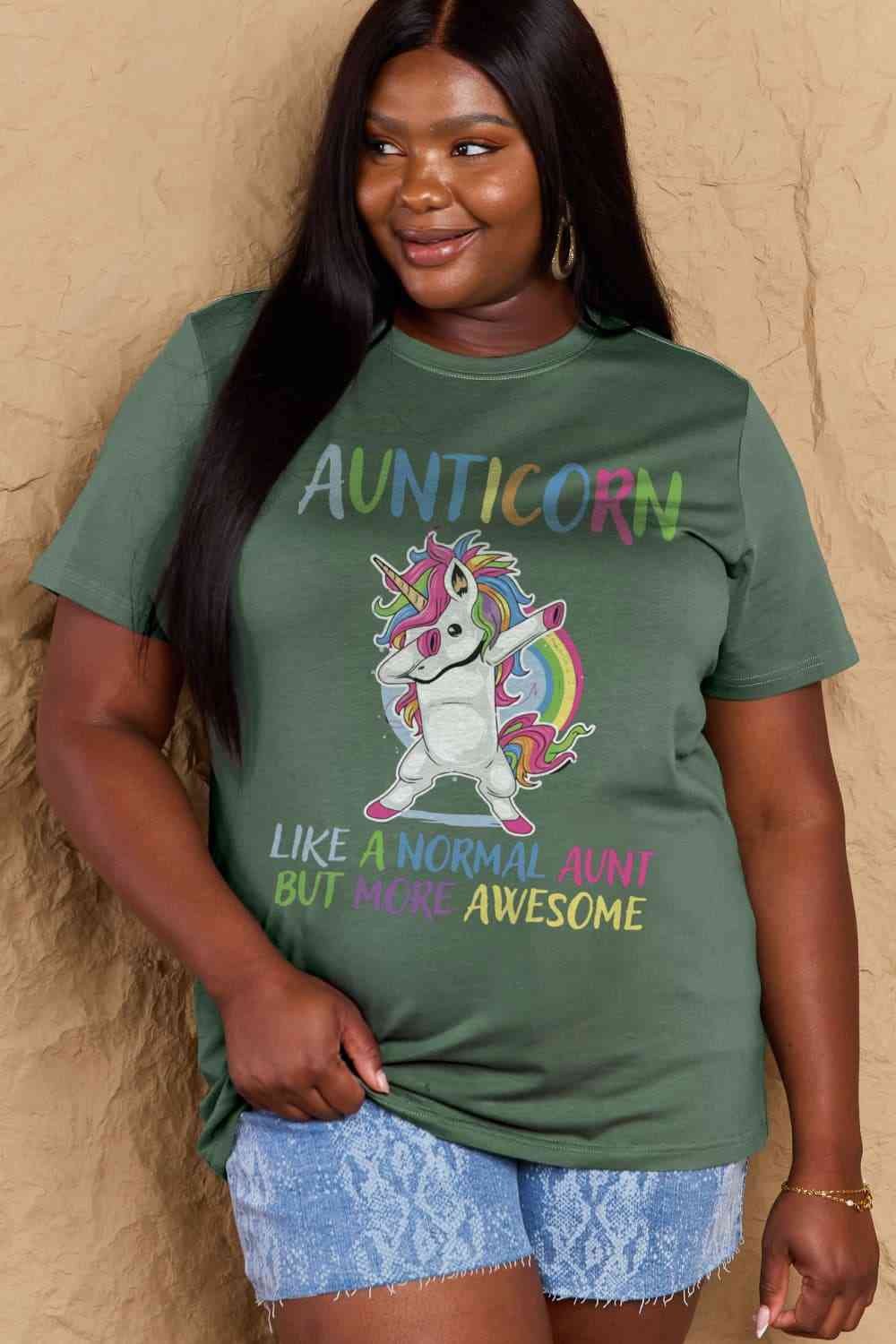 Full Size AUNTICORN LIKE A NORMAL AUNT BUT MORE AWESOME Graphic Cotton Tee