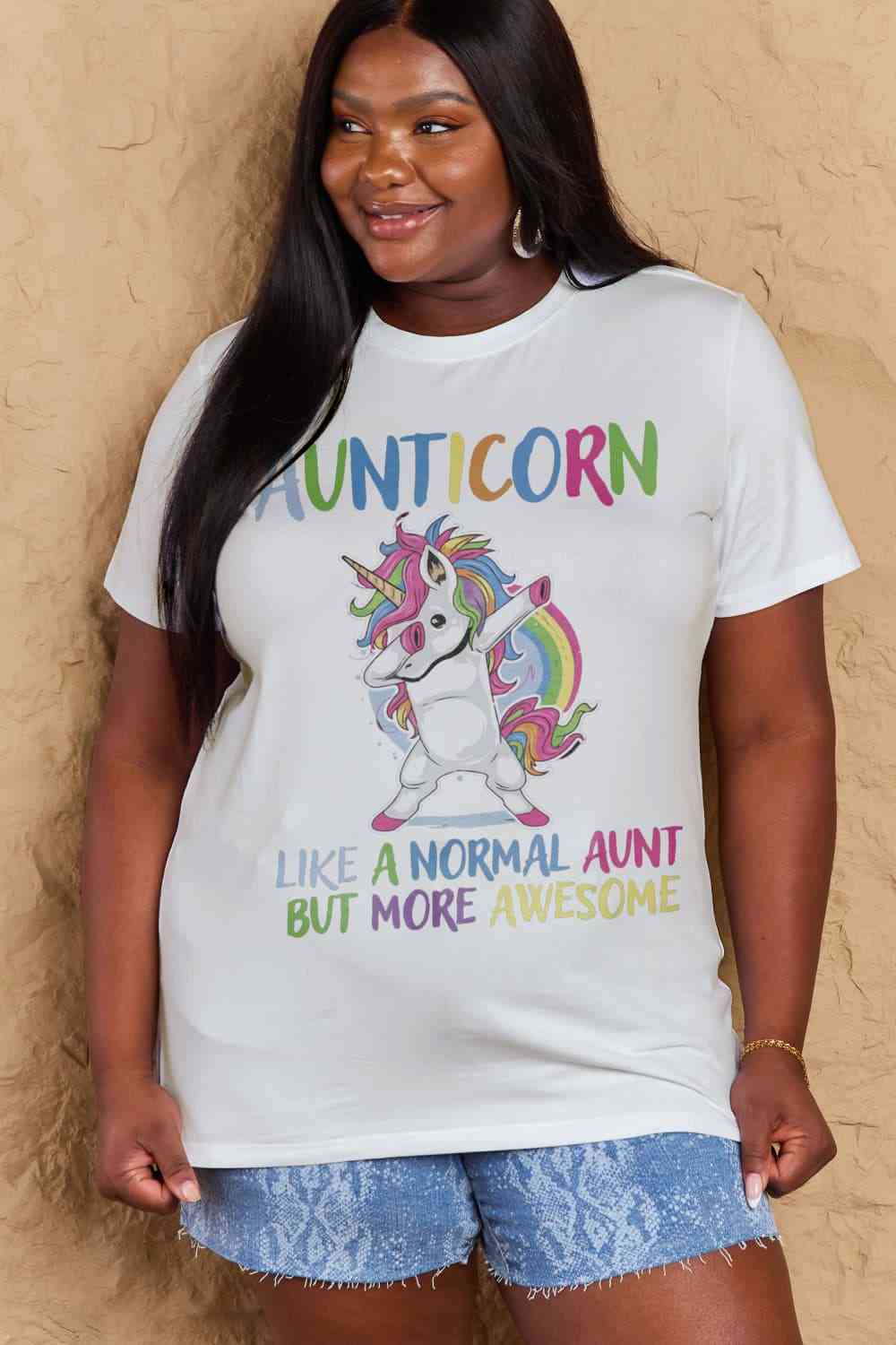 Full Size AUNTICORN LIKE A NORMAL AUNT BUT MORE AWESOME Graphic Cotton Tee