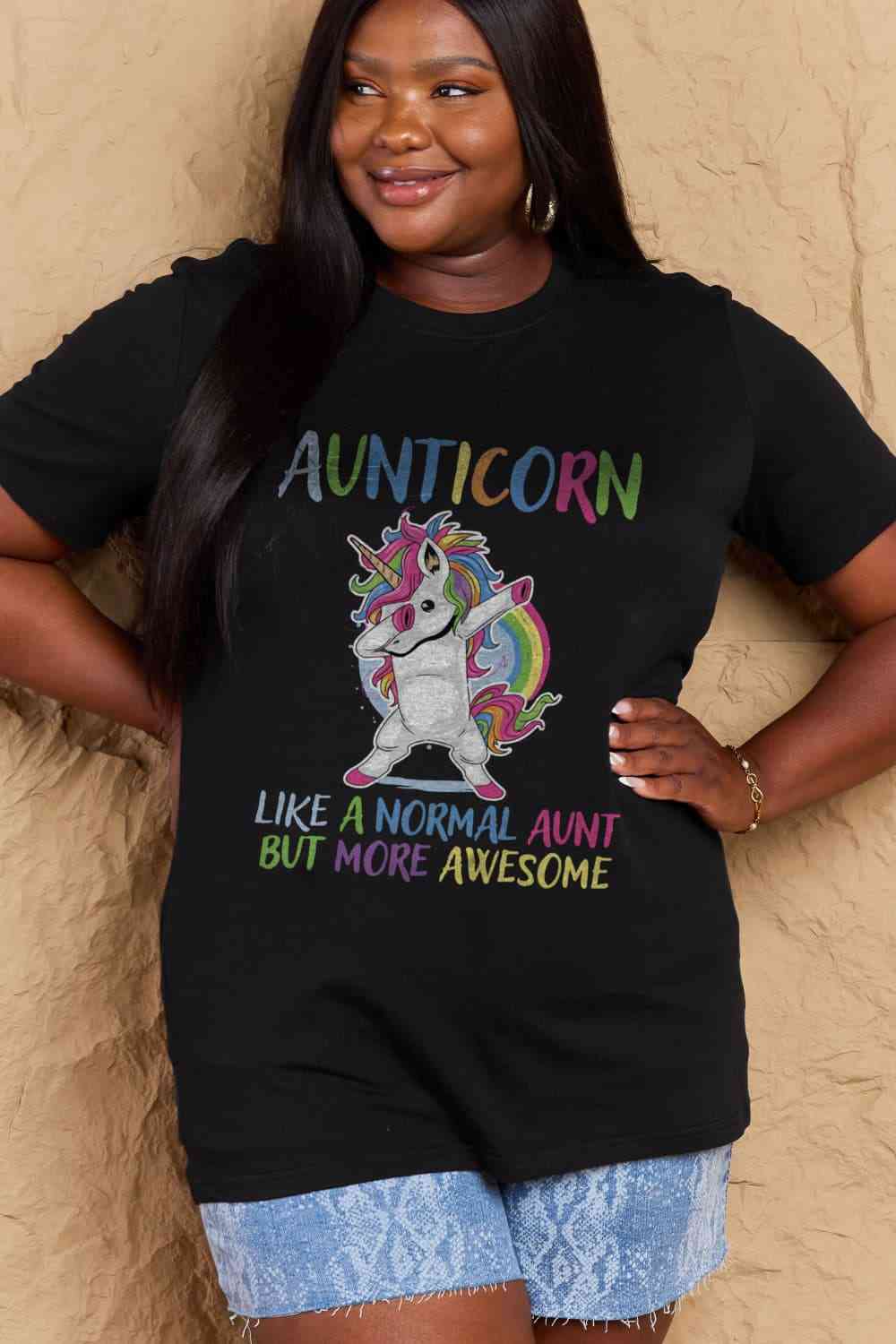 Full Size AUNTICORN LIKE A NORMAL AUNT BUT MORE AWESOME Graphic Cotton Tee