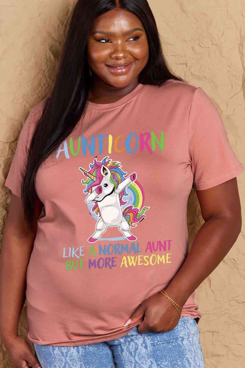 Full Size AUNTICORN LIKE A NORMAL AUNT BUT MORE AWESOME Graphic Cotton Tee