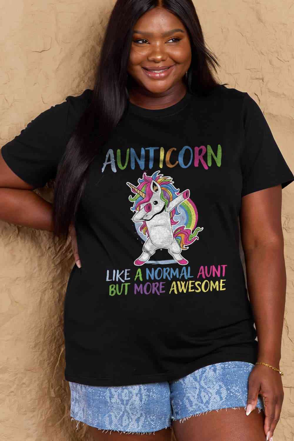 Full Size AUNTICORN LIKE A NORMAL AUNT BUT MORE AWESOME Graphic Cotton Tee